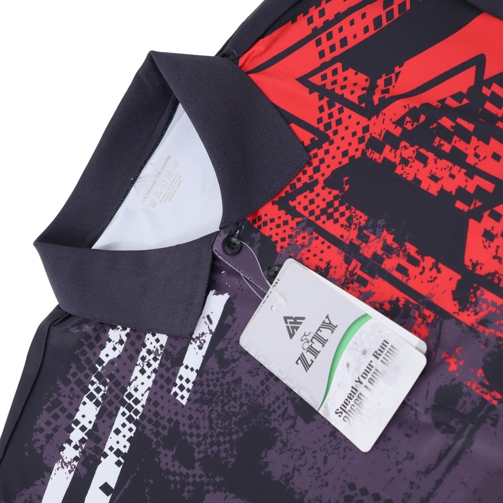 Zity SpeedRun‎ Mens Performance Polo Shirt L Black Red Geometric Graphic DS1179